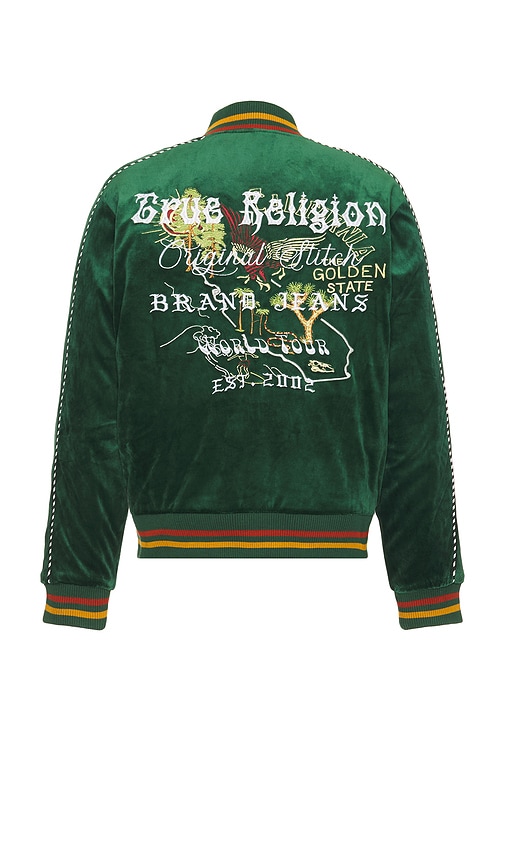 True Religion Western Velvet Bomber Jacket In Green