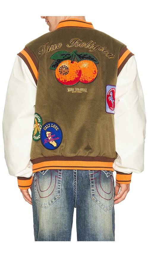 True Religion Garden Logo Retro Varsity Jacket In Green
