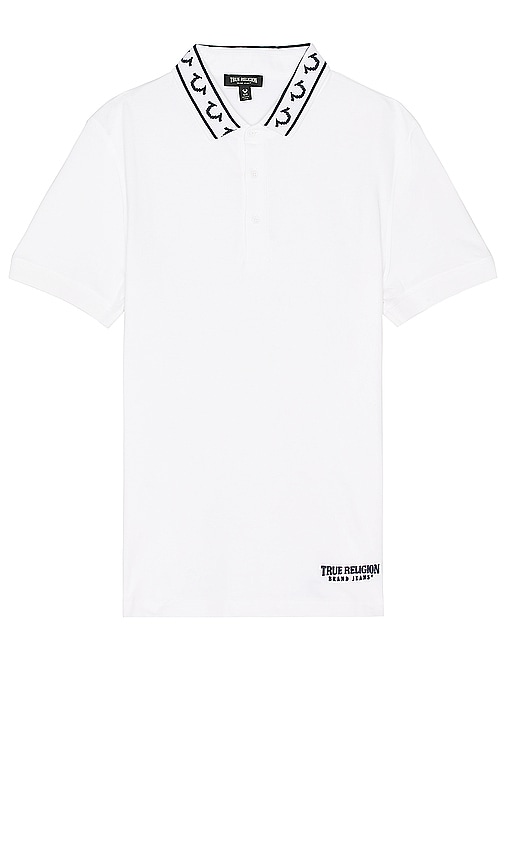 Shop True Religion Relaxed Branded Collar Polo In Optic White