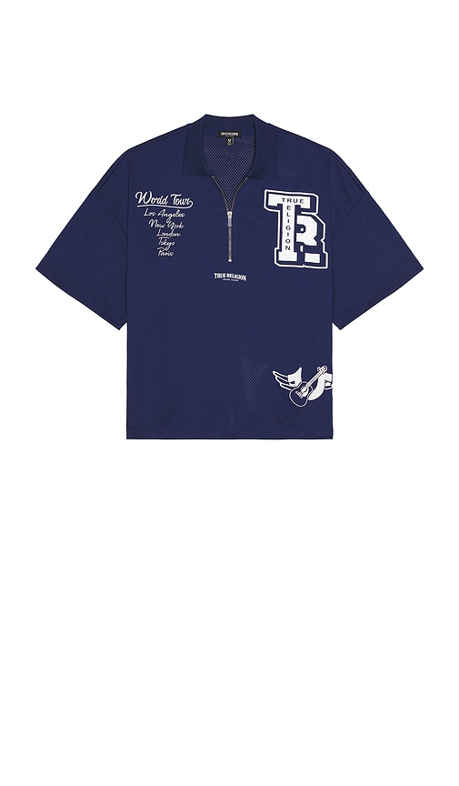 Oversized Short Sleeve Mesh Polo in Navy. - size XL/1X (also in L, S)