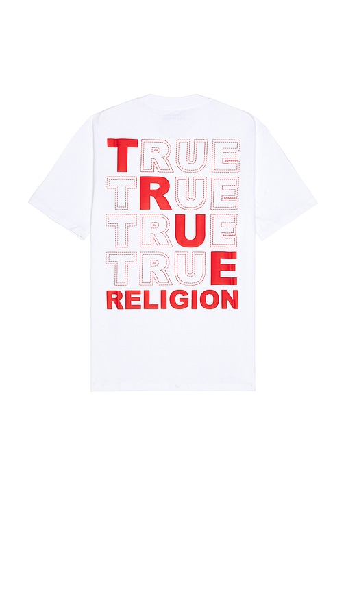 Short Sleeve Puff Stitch Tee in White. - size XL/1X (also in L, M, S)