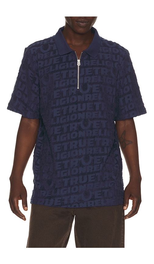 True Religion Logo Terry Knit Zip Polo
