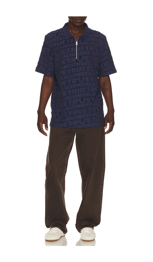  True Religion Poloshirt Mit Reissverschluss Logo In Blue. Größe S. Also In M, L, Xl/1x. 