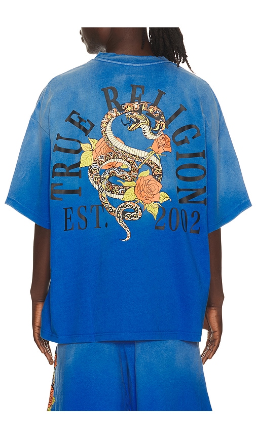 True Religion Floral Snake Oversized Tee In Lapis Blue