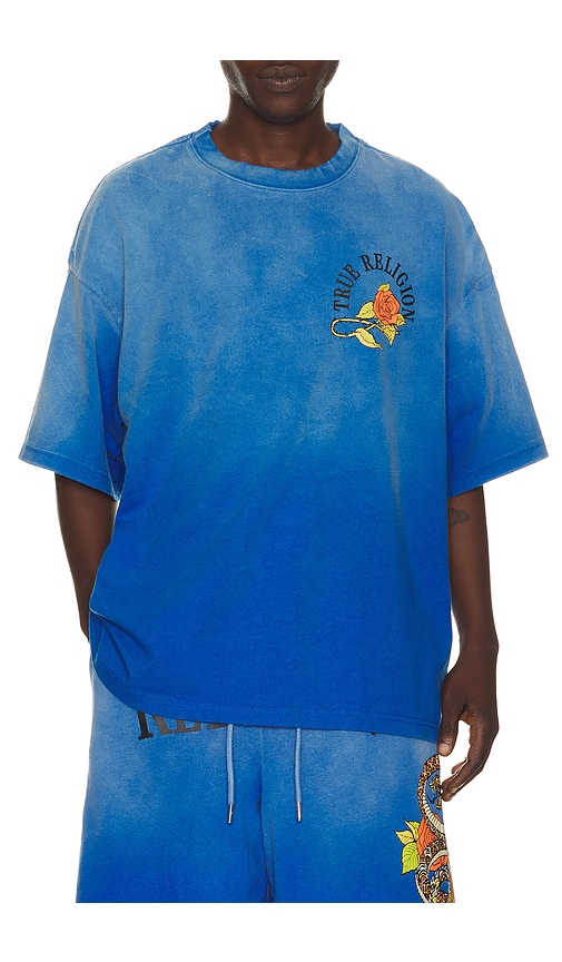 True Religion Floral Snake Oversized Tee In Lapis Blue
