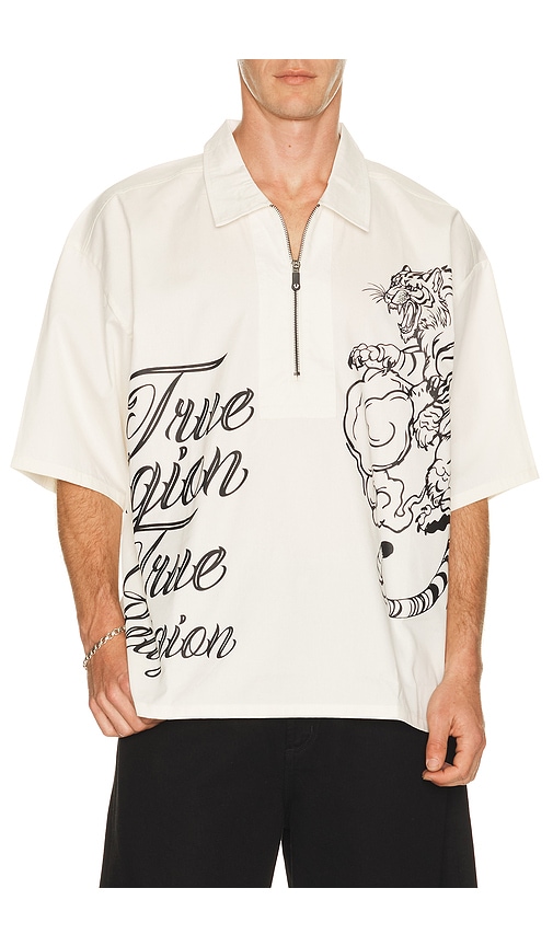 True Religion Half Zip Tiger Short Sleeve Shirt