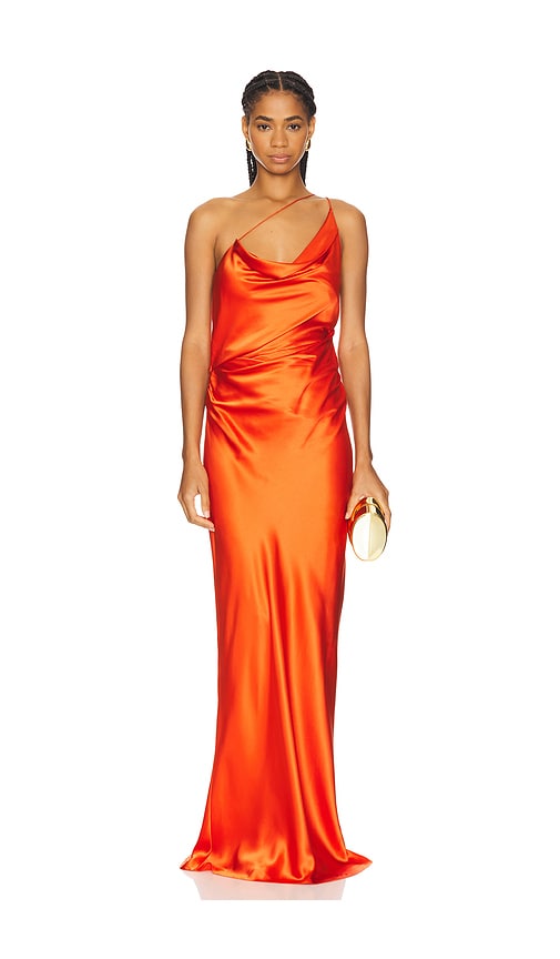 Shop The Sei One Shoulder Cowl Gown In Orange