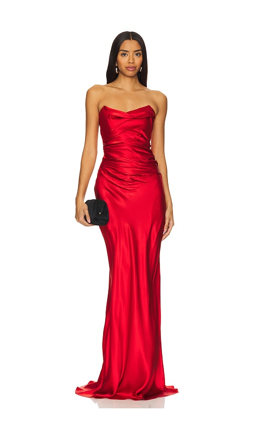 Shop The Sei Cowl Bustier Gown In Crimson