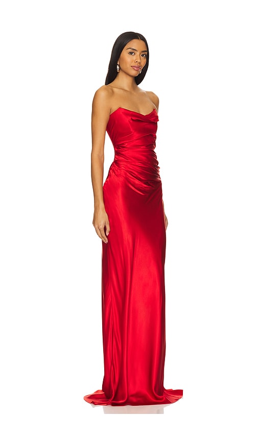 Shop The Sei Cowl Bustier Gown In Crimson