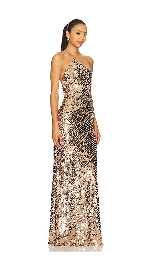 Paillette One Shoulder Gown in Metallic Bronze. - size 6 (also in 0, 2, 4, 8)