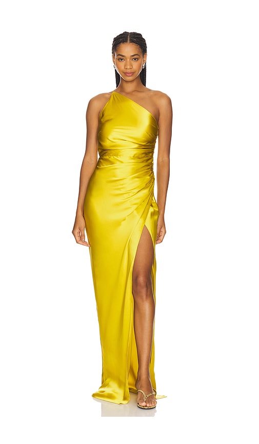Asymmetrical Gathered Wrap Gown in Yellow. - size 6 (also in 0, 10, 2, 4, 8)
