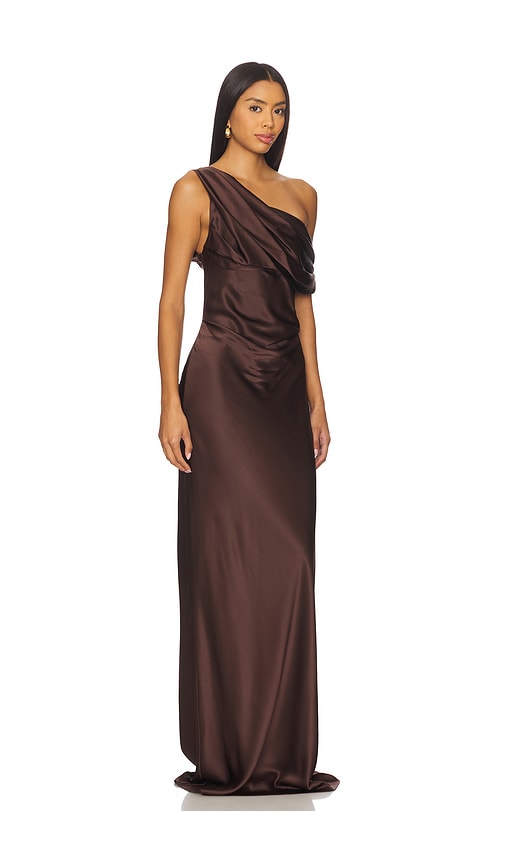 The Sei Draped Asymmetrical Silk Satin Gown In Brown