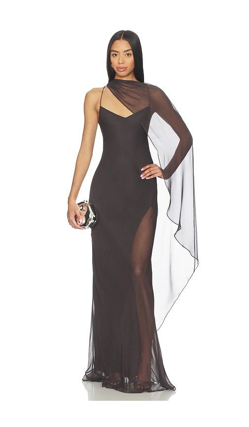 The Sei Cami Gown With Slit And Cape in Carbon