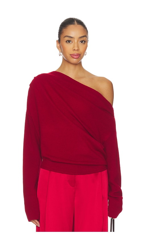 The Sei Long Sleeve Asymmetrical Drape Sweater In Red