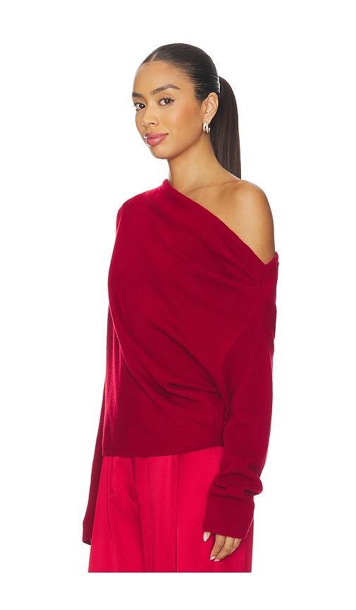The Sei Long Sleeve Asymmetrical Drape Sweater In Red