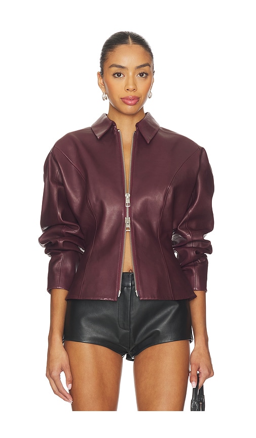 The Sei Fitted Leather Jacket In Burgundy