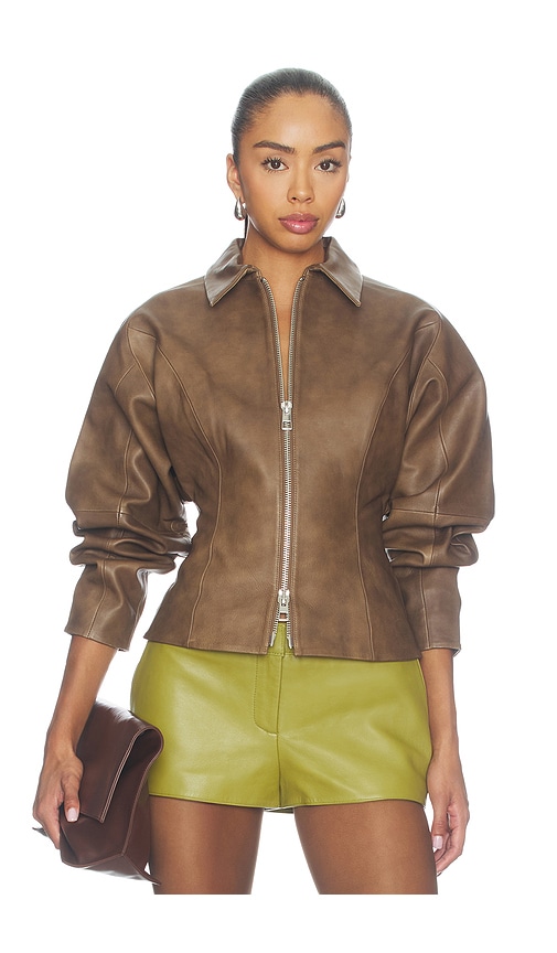 The Sei Fitted Leather Jacket In Sand