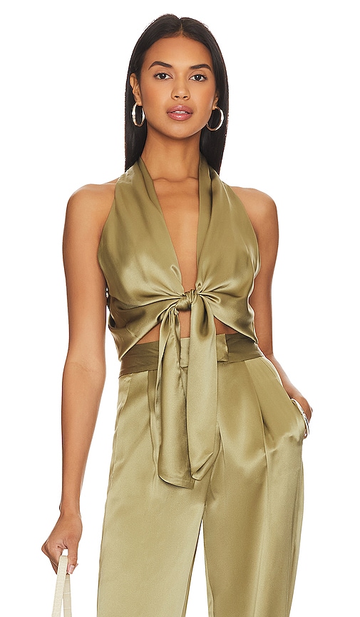 Shop The Sei Sleeveless Tie Front Blouse In Sage