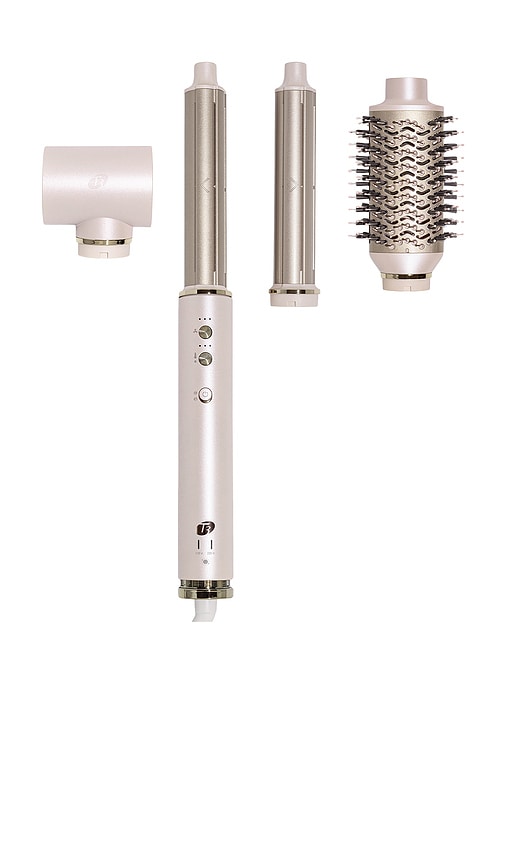 T3 Aire 360 Air Styler Blowout Kit With Dual Voltage And Ceramic Curling Attachments in Satin Blush.