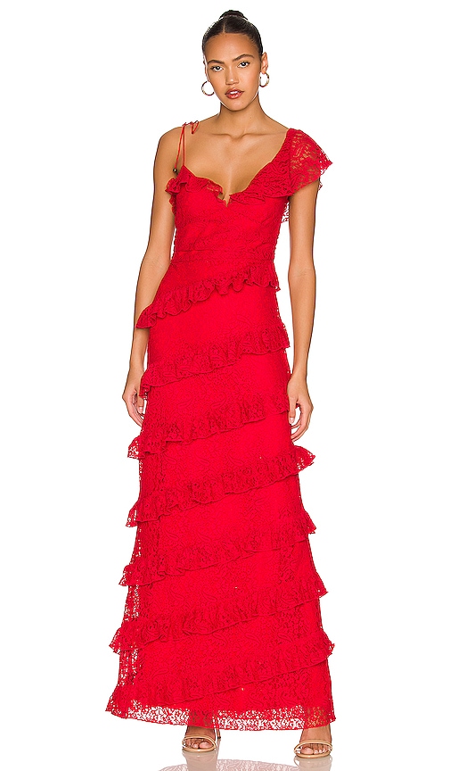 Tularosa Kristen Lace Gown in Cherry Red | REVOLVE