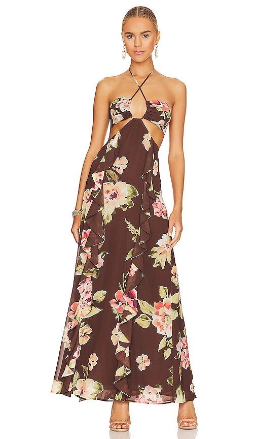 Tularosa Cyrus Maxi Dress In Brown Saffron Floral