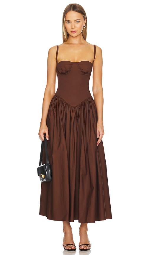 Emma Midi Dress in Chocolate Brown