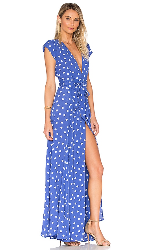 blue polka dot wrap dress