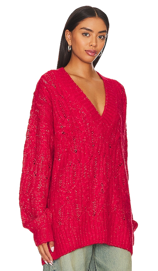 Shop Tularosa Friso Oversized Cable V Neck In Red