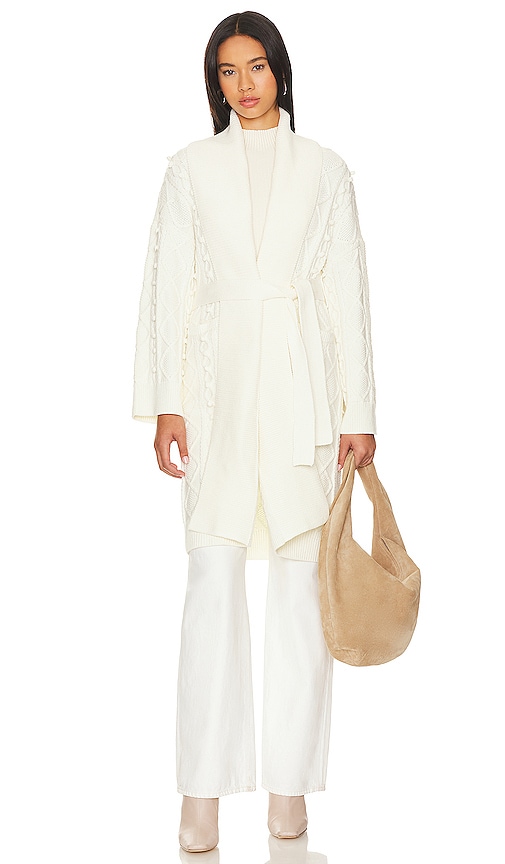 Shop Tularosa Cable Knit Sweater Coat In Ivory