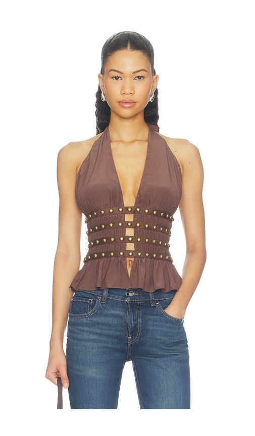 Tularosa Jaclyn Top in Chocolate. - size L (also in M, S, XL, XS, XXS)