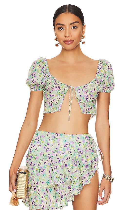Tularosa Loma Crop Top In Green Floral