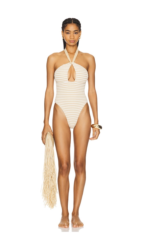 Tularosa Maiori One Piece In Beige & White Stripe