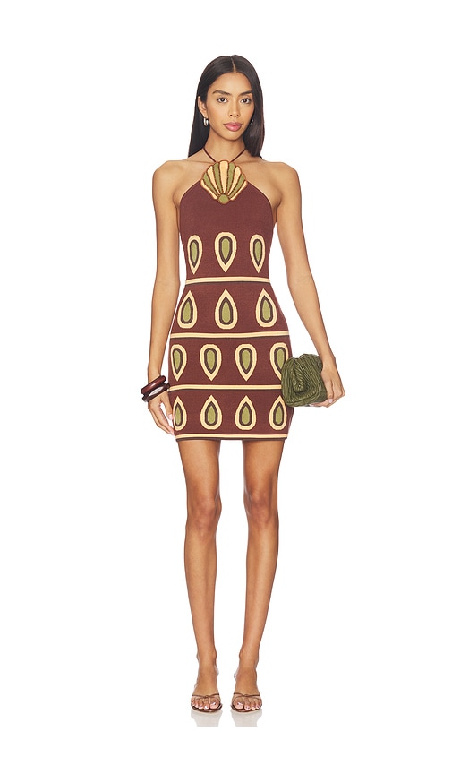 The Wolf Gang Concha Halter Mini Dress in Chocolate