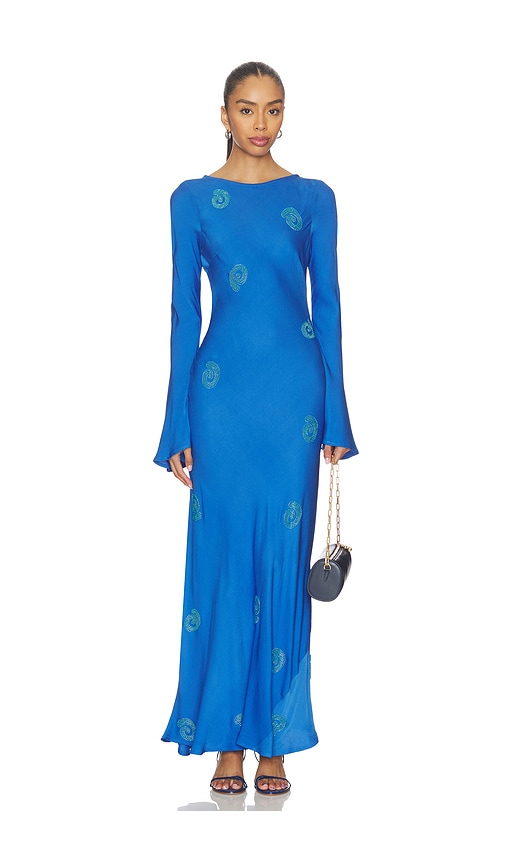blue maxi dress with sleeves Kaitlin One Shoulder Slinky And Mesh Maxi Dress main image 1