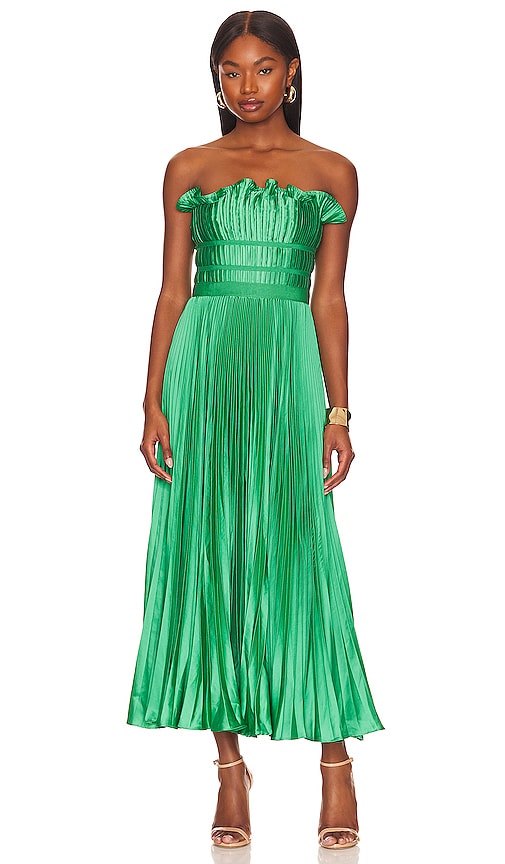 AMUR Giada Pleated Dress in Green Grass REVOLVE