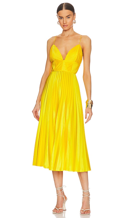 AMUR Viv Mitered Pleating Dress in Yellow
