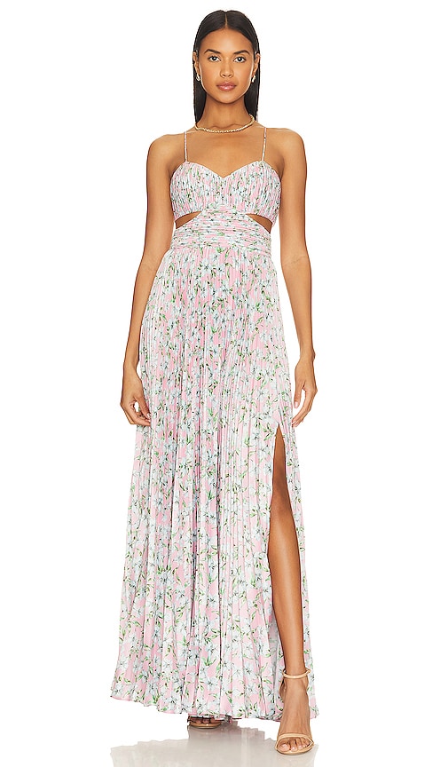 Amur Elodie Floral Charmeuse Pleated Cutout Gown In Rosewater Posey ...