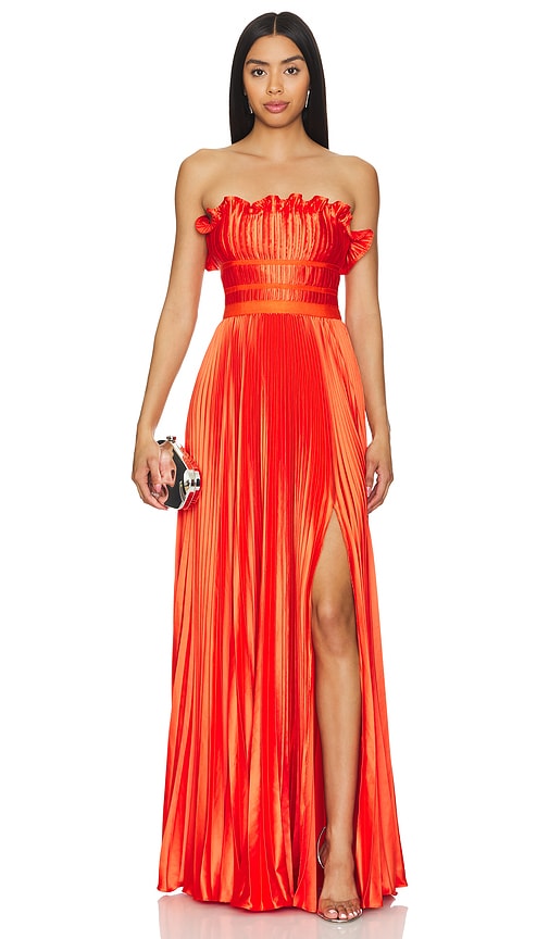 Shop Amur Losey Ruffle Neck Gown In Sun Coral