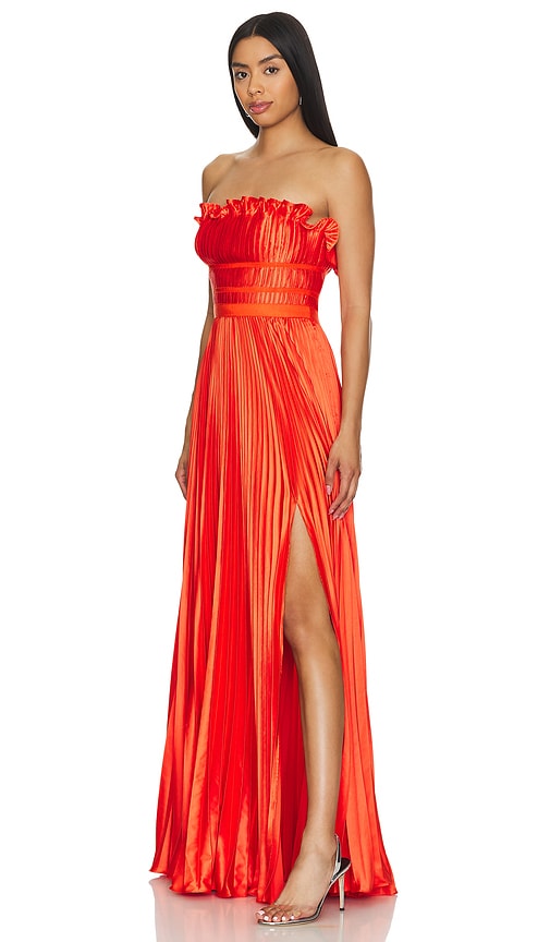 Shop Amur Losey Ruffle Neck Gown In Sun Coral