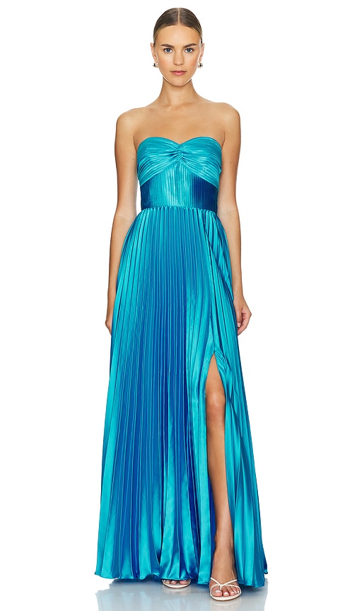 Shop Amur Stef Pleated Gown In Adonis Blue