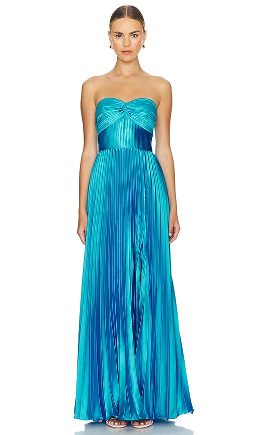 Shop Amur Stef Pleated Gown In Adonis Blue