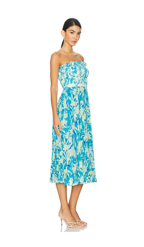 Shop Amur Scottie Strapless Midi Dress In True Blue Pansy