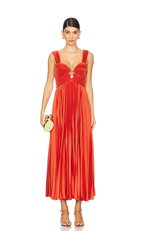 Shop Amur Gisella Midi Dress In Burnt Orange