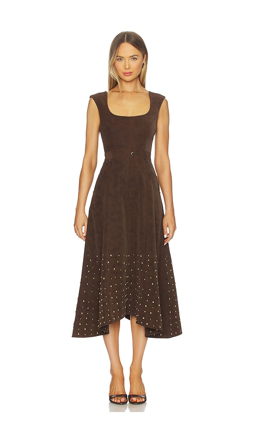 Amur Kenny Suede Studded Midi Dress In Brown