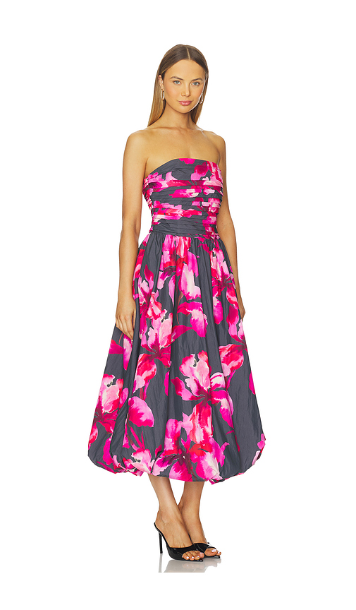 Amur Helena Floral Bubble Hem Midi Dress In Purple