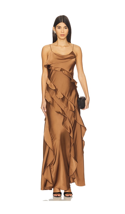 Amur Ellen Ruffle Gown Nutmeg In Brown