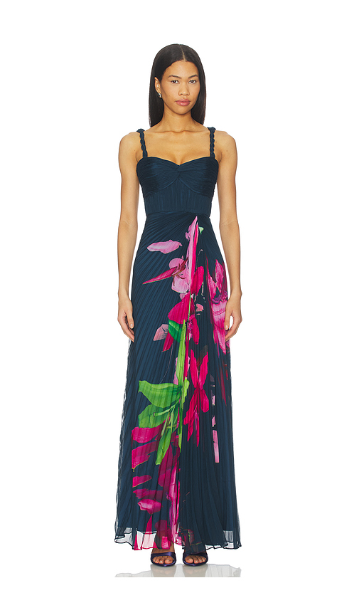 Amur Drea Pleated Gown In Blue