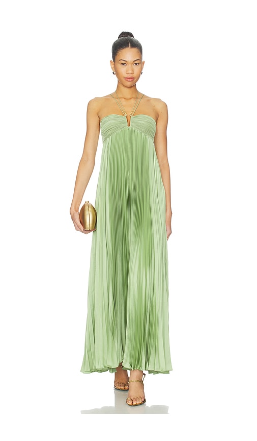 AMUR River Pleated Gown in Rainleaf