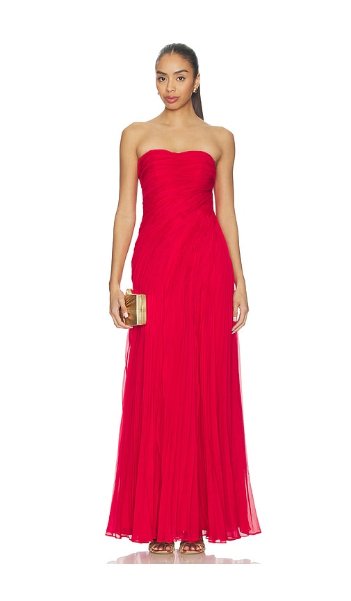 Elea Asymmetrical Pleated Gown in Red. - size 2 (also in 10, 12)
