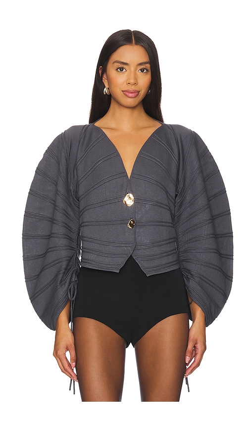 Shop Amur Pebble Pleated Cardigan In Charcoal